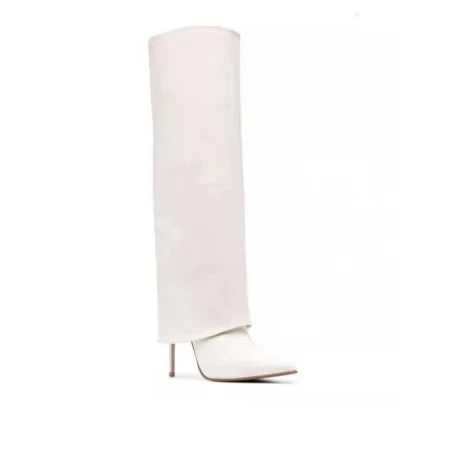 European & American Women's Knee-High Leather Boots – Sexy Pointed Slim High-Heeled Skirt Boots