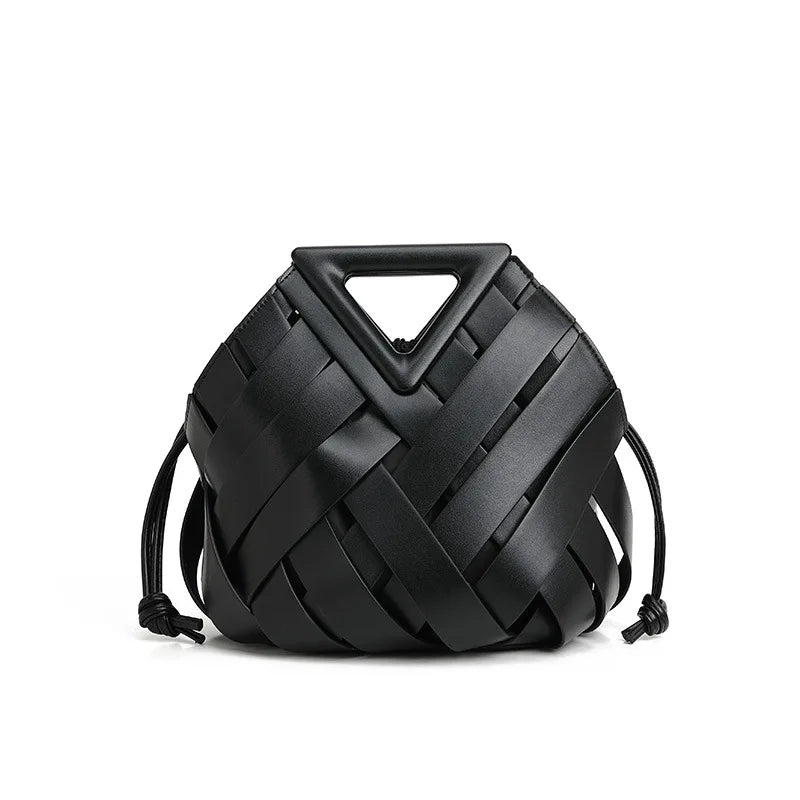 2025 New Style Woven Bucket Bag – Triangular Magnetic Buckle Crossbody Handba