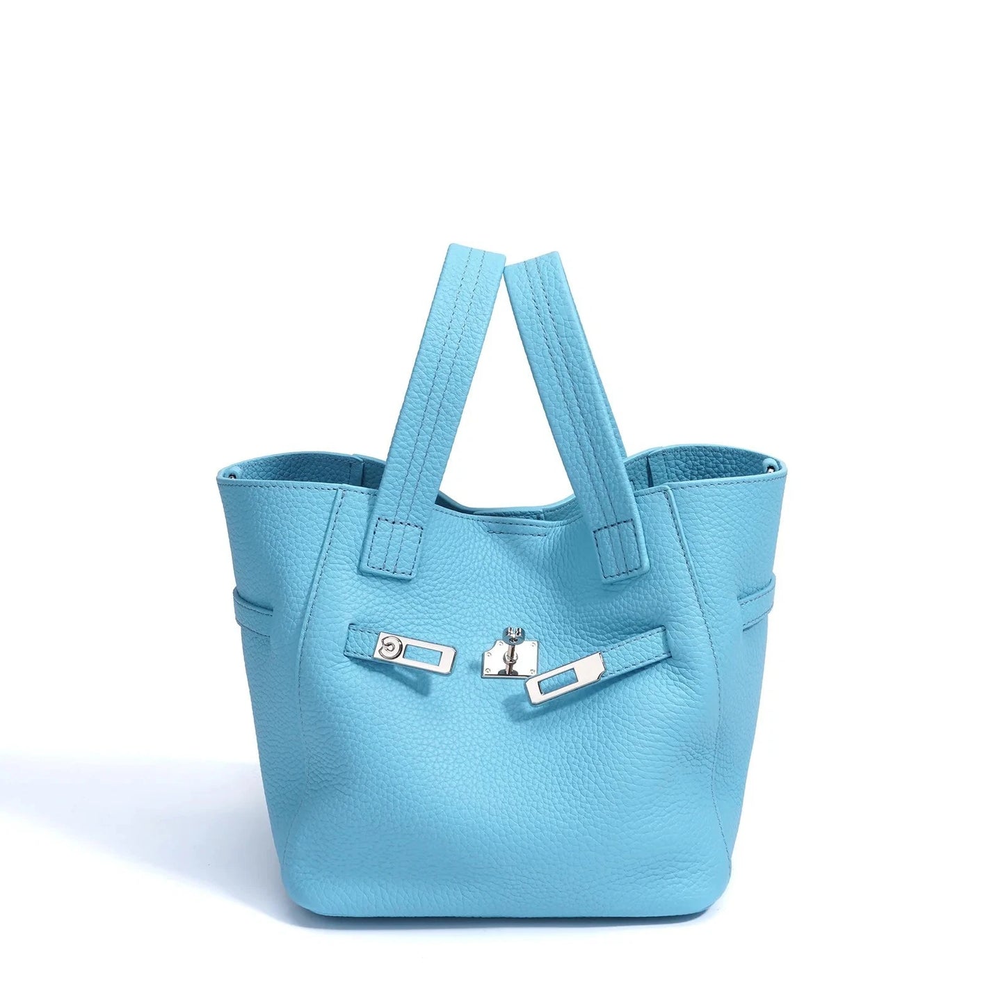 Genuine Leather Niche Lock Bucket Bag