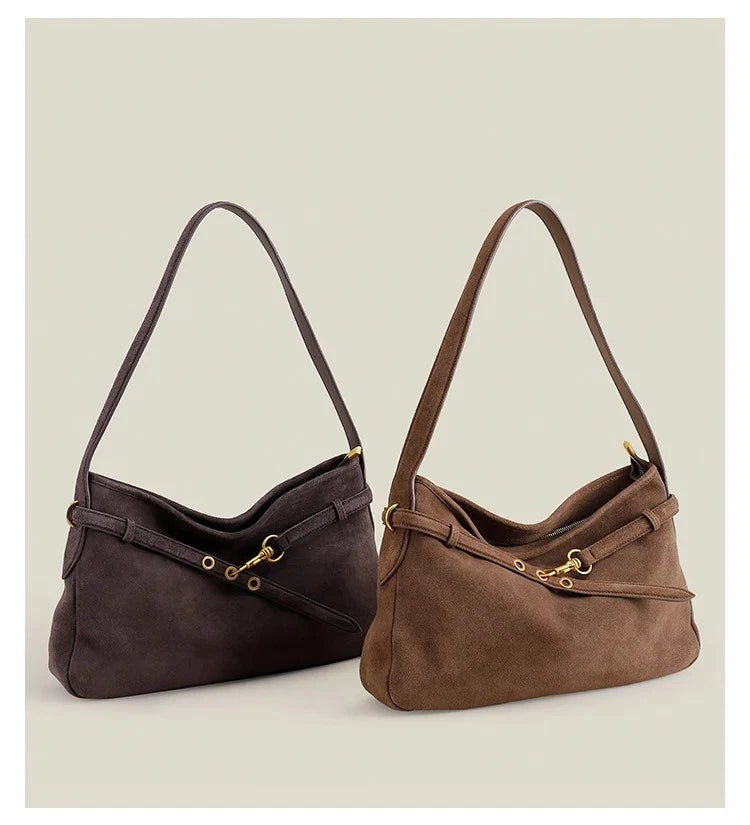 Genuine Cow Leather Tote Bag – Winter Suede Shoulder Bag Large Capacity Handbag