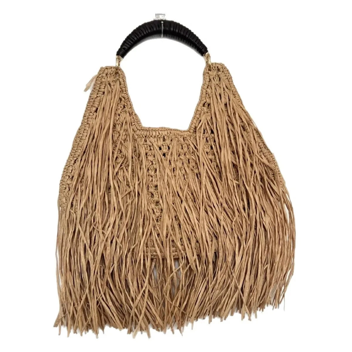 Boho Fringe Straw Beach Tote – Hollow Woven Shoulder Bag for Women | Large