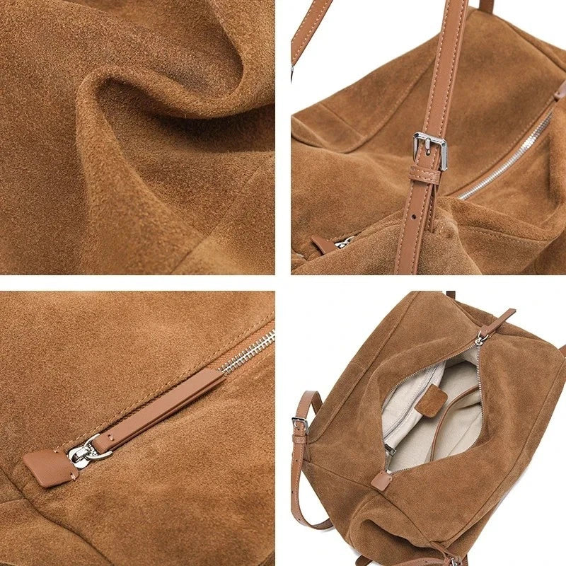 Women's Genuine Suede Cowhide Leather Shoulder Bag