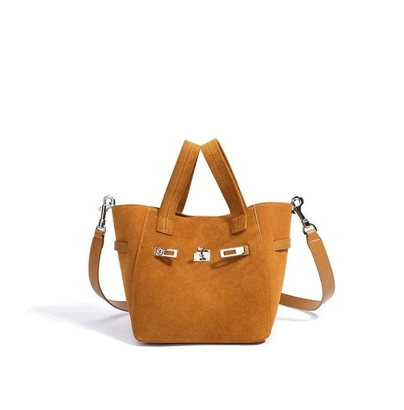 Genuine Luxury Matte Suede Bucket Tote