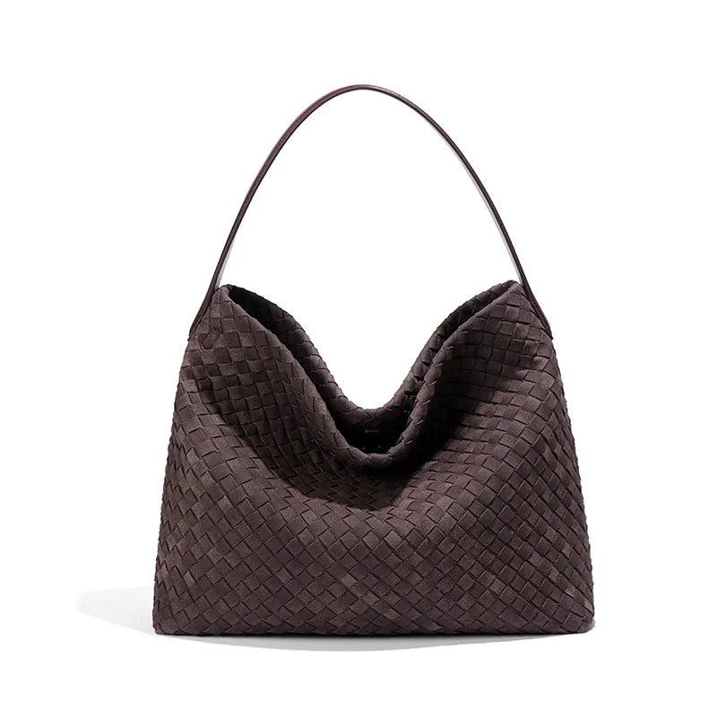 Vintage Woven Tote Bag – Luxury Matte Suede Handbag