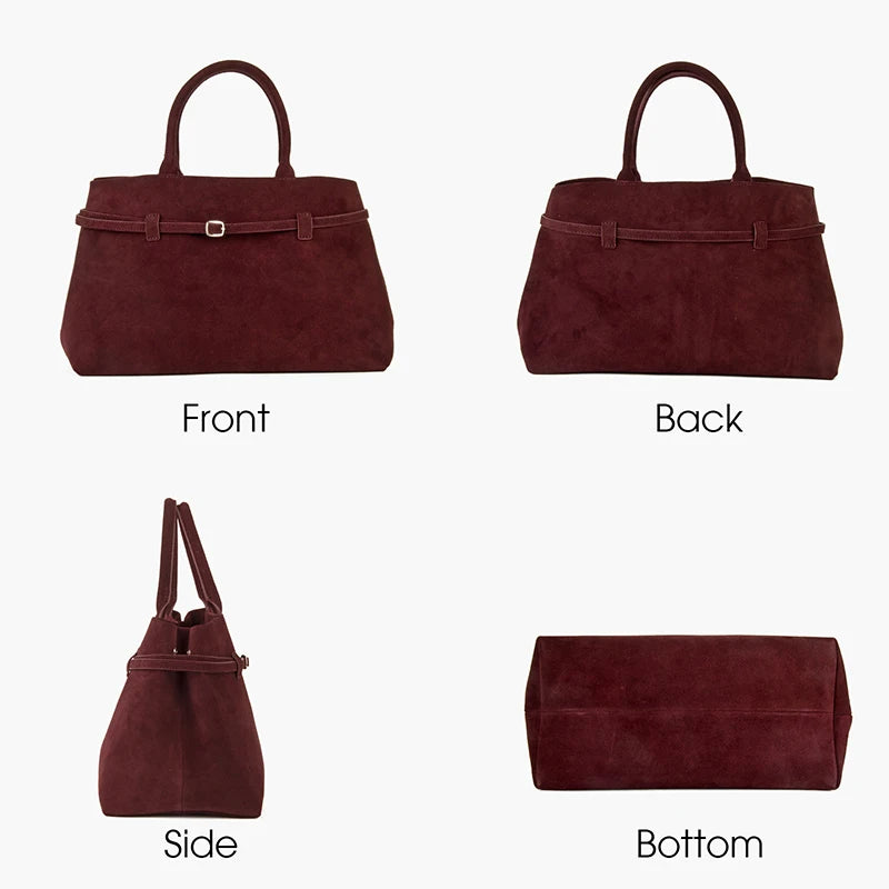 Burgundy Suede Handbag | Large Capacity Tote for Women
