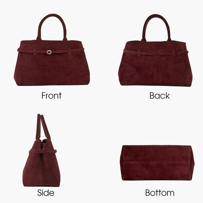 Burgundy Suede Handbag | Large Capacity Tote for Women