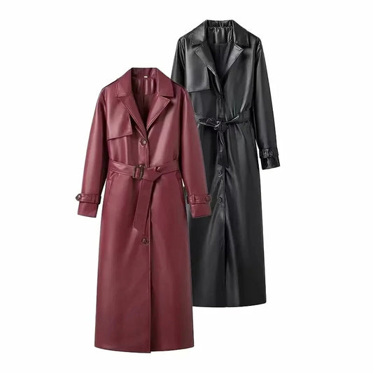 Women's Luxury Vegan Leather Trench Coat