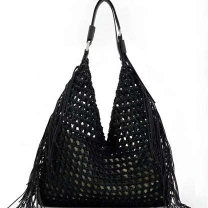 Bohemian Beach Bag for Women – Luxury Designer Handbag with Hollow Tassels (2025 New Arrival)