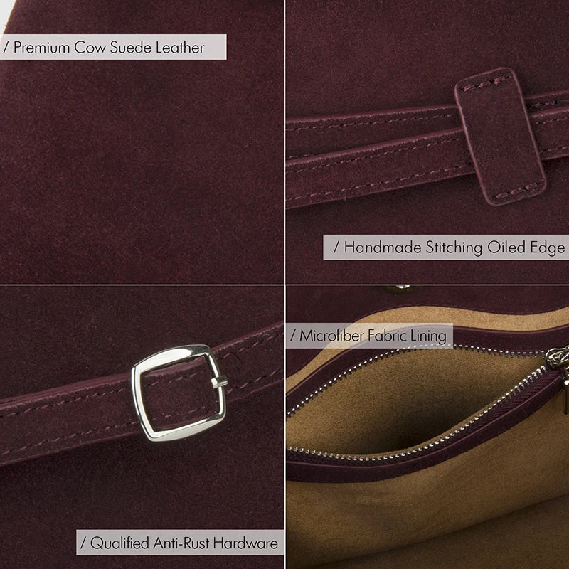 Burgundy Suede Handbag | Large Capacity Tote for Women