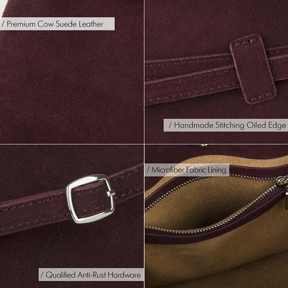 Burgundy Suede Handbag | Large Capacity Tote for Women