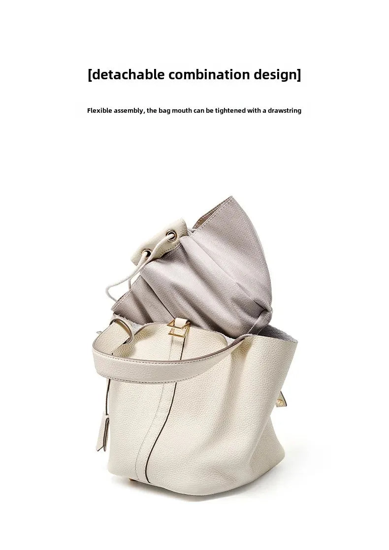 Essence New York Women's Checkered Leather Bucket Bag