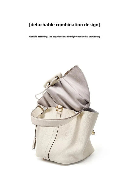 Essence New York Women's Checkered Leather Bucket Bag