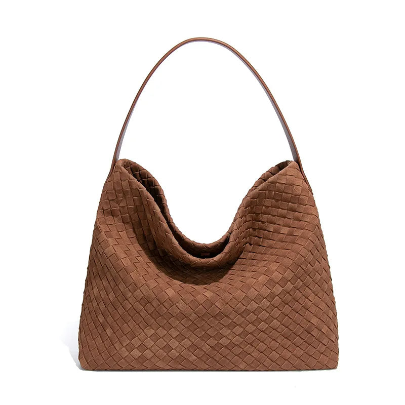 Vintage Matte Woven Tote Bag – Large Capacity Luxury Fashion Shoulder & Crossbody Bag for Women