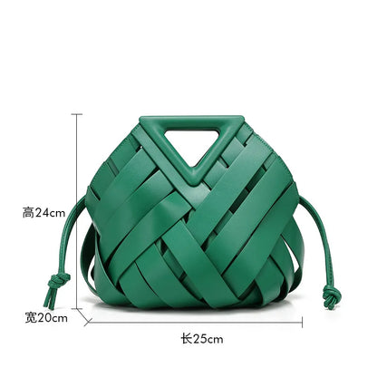 2025 New Style Woven Bucket Bag – Triangular Magnetic Buckle Crossbody Handba
