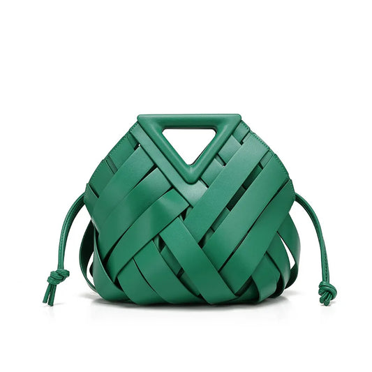2025 New Style Woven Bucket Bag – Triangular Magnetic Buckle Crossbody Handba