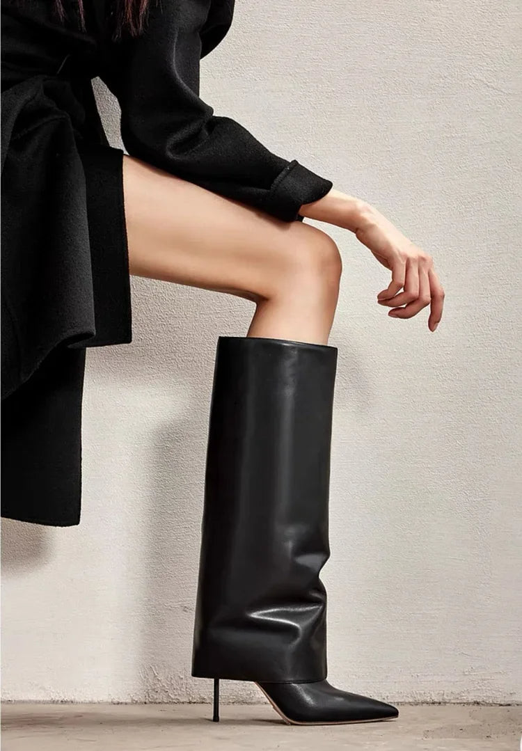 Women's Knee-High Leather Boots – Sexy & Elegant Heels