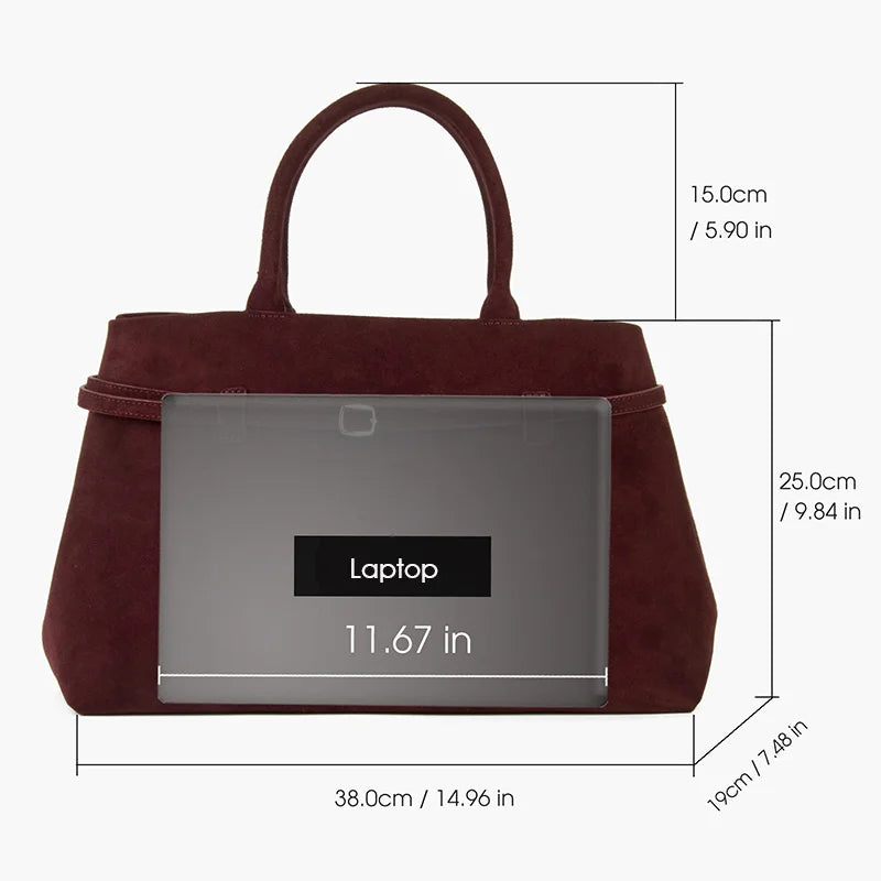 Burgundy Suede Handbag | Large Capacity Tote for Women