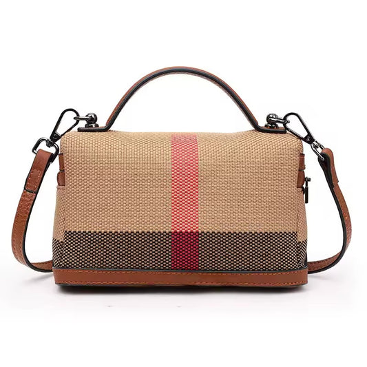 Aidrani Square Bag – Canvas & Cowhide Elegance