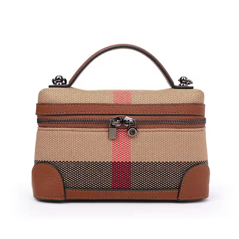 Aidrani Square Bag – Canvas & Cowhide Elegance