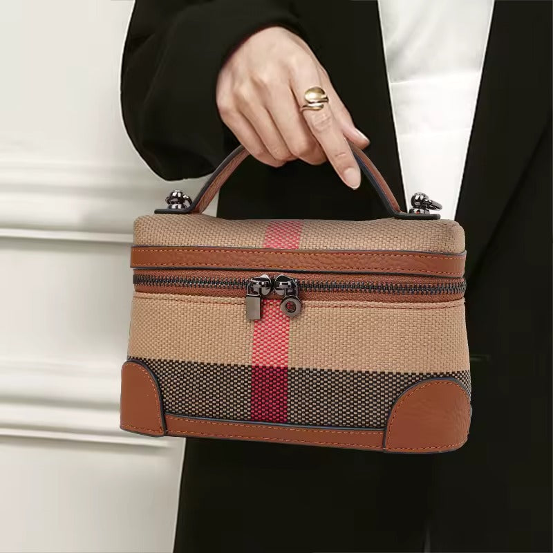 Aidrani Square Bag – Canvas & Cowhide Elegance