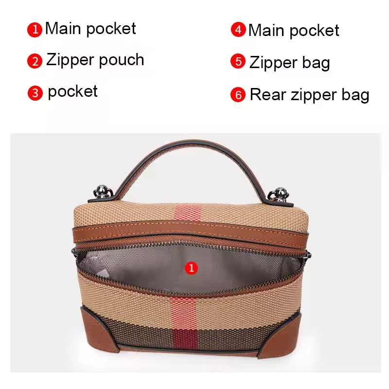Aidrani Square Bag – Canvas & Cowhide Elegance