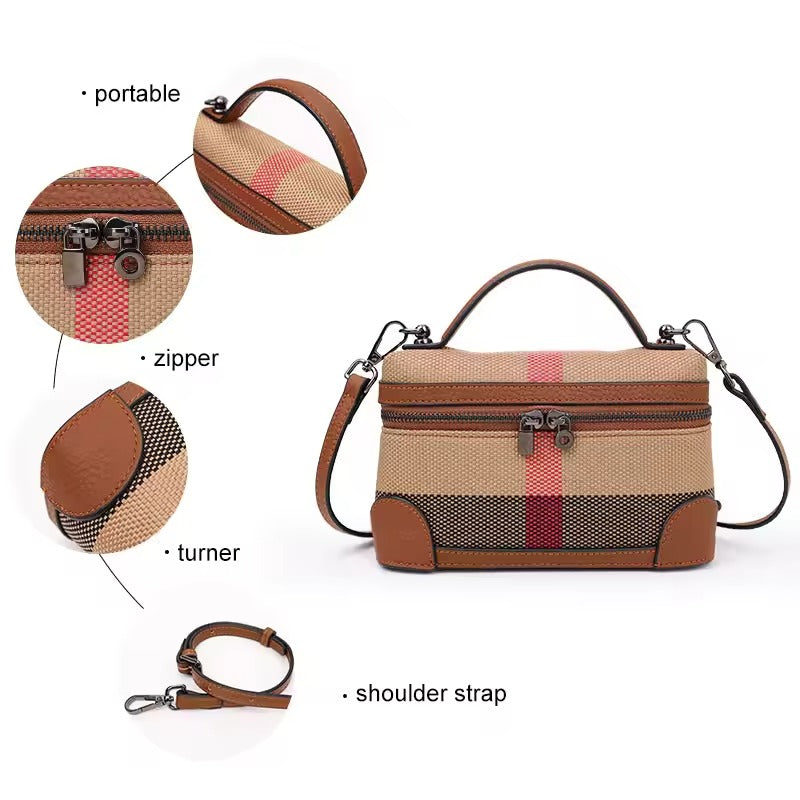 Aidrani Square Bag – Canvas & Cowhide Elegance