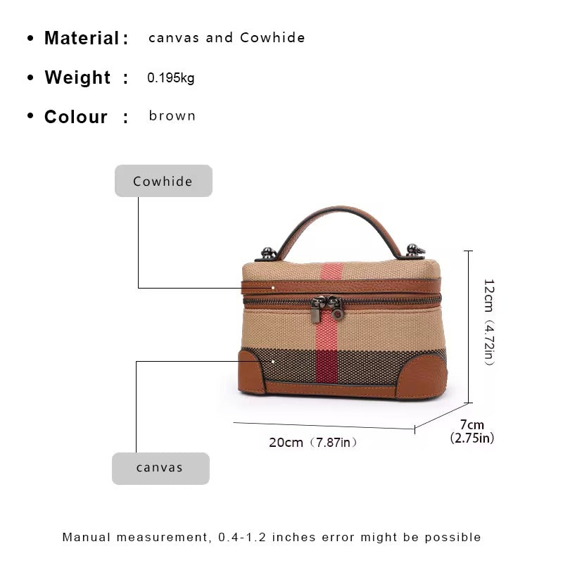 Aidrani Square Bag – Canvas & Cowhide Elegance
