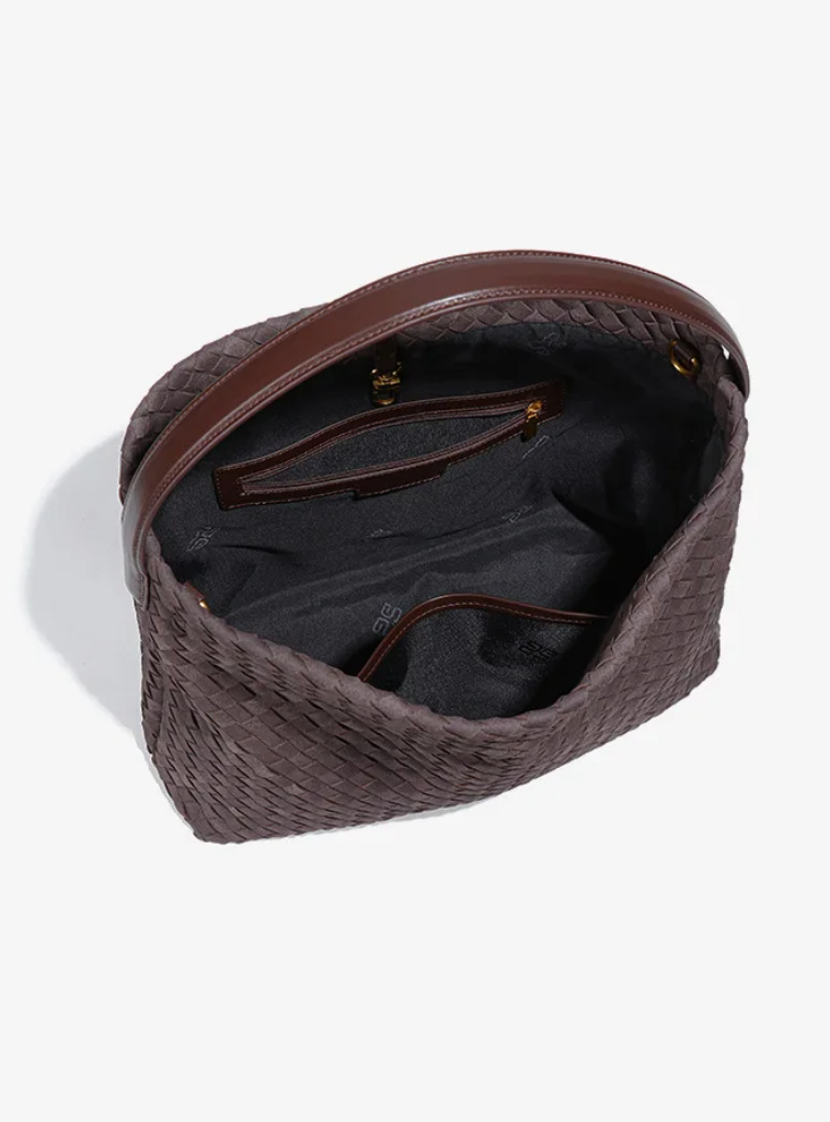 Vintage Woven Tote Bag – Luxury Matte Suede Handbag