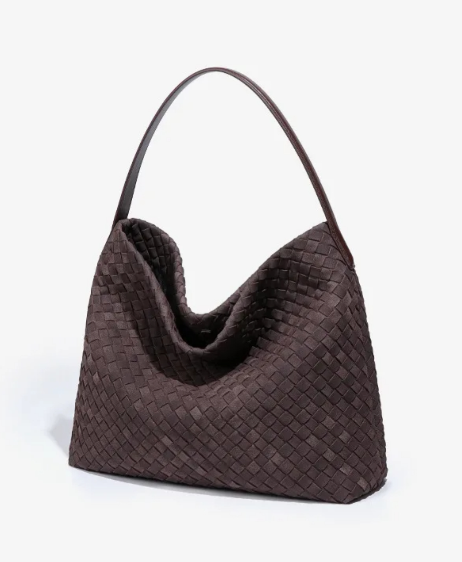 Vintage Woven Tote Bag – Luxury Matte Suede Handbag