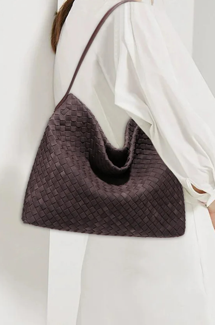Vintage Woven Tote Bag – Luxury Matte Suede Handbag