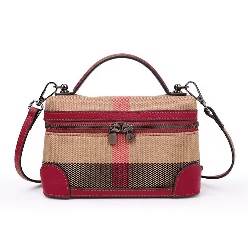 Made of Canvas and Cowhide Material Square Bag