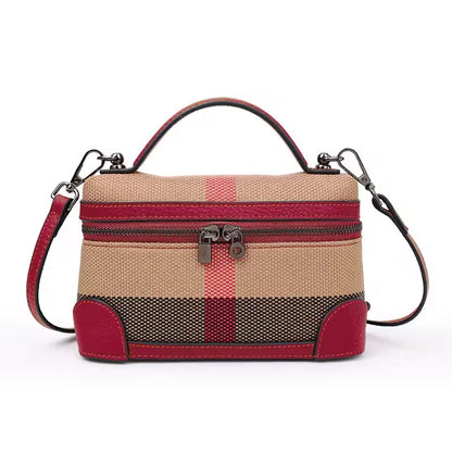 Made of Canvas and Cowhide Material Square Bag