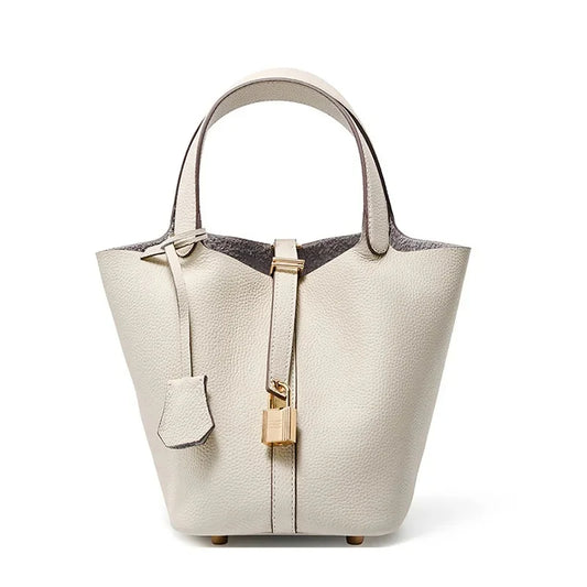 Essence New York Women's Checkered Leather Bucket Bag