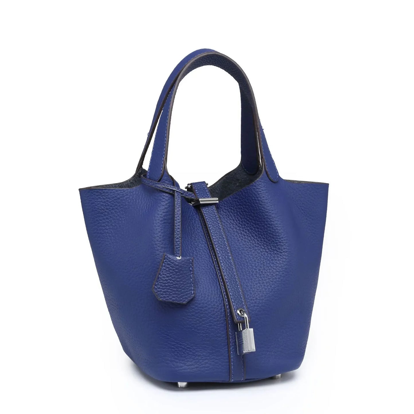Essence New York Women's Checkered Bucket Picotin Handbag – Genuine Leather, Elegant Design