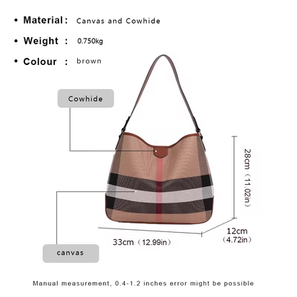 Stylish Canvas & Cowhide Underarm Shoulder Bag – Large Capacity