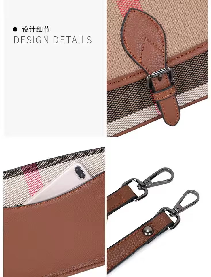 Luxury Plaid Leather Canvas Handbag – Stylish & Practical