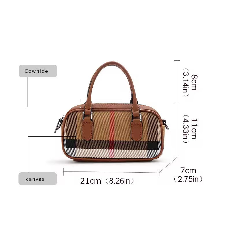 Mini Plaid Handbag – Canvas & Cowhide, Chic & Durable