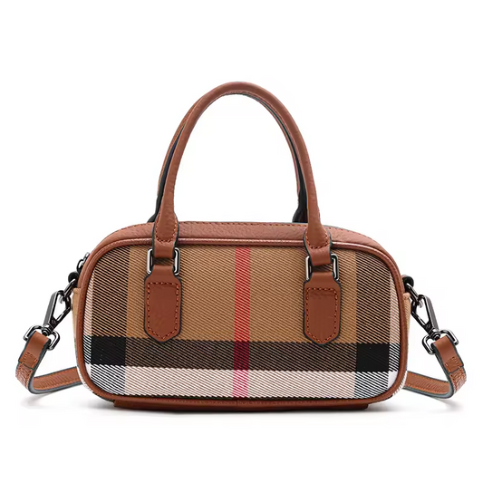 Mini Plaid Handbag – Canvas & Cowhide, Chic & Durable