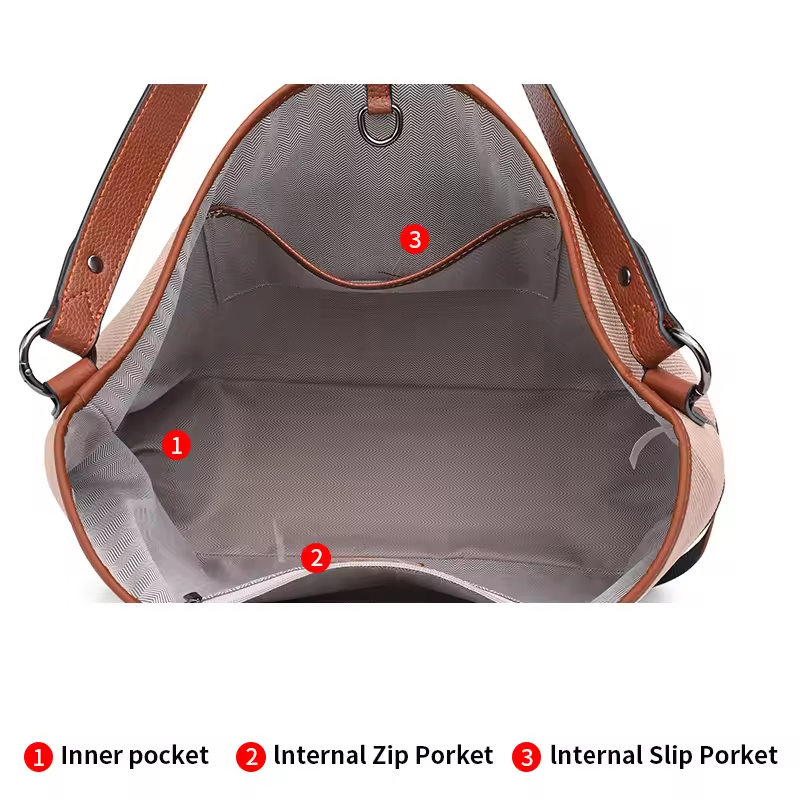 Stylish Canvas & Cowhide Underarm Shoulder Bag – Large Capacity