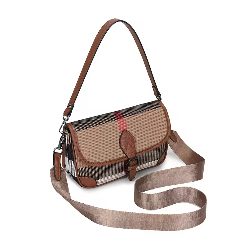 Luxury Plaid Leather Canvas Handbag – Stylish & Practical