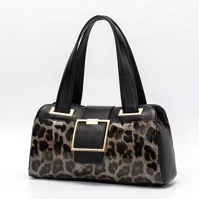 Classic Leopard Cowhide Crossbody Boston Bag – Chic & Stylish