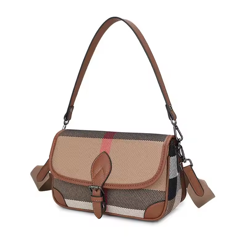 Luxury Plaid Leather Canvas Handbag – Stylish & Practical