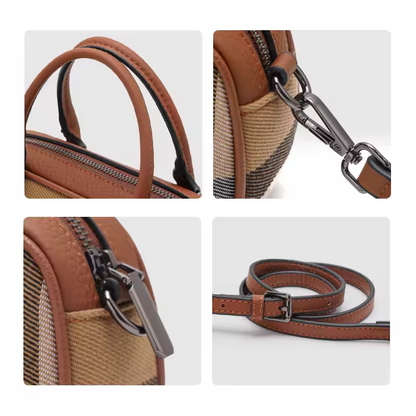 Mini Plaid Handbag – Canvas & Cowhide, Chic & Durable
