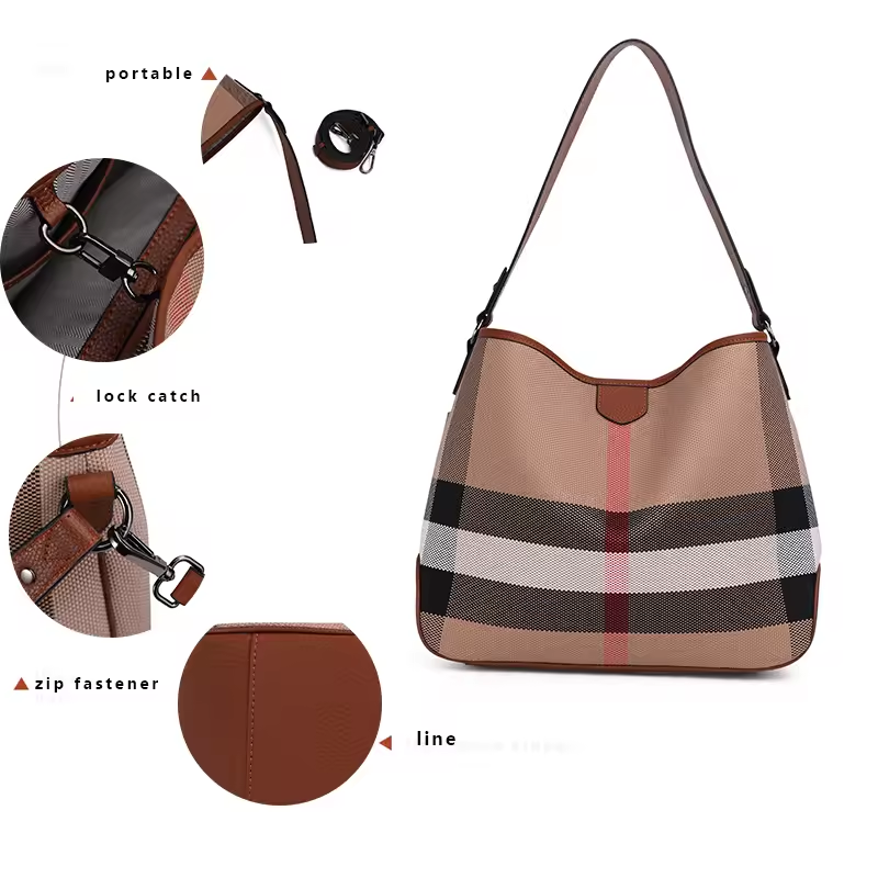 Stylish Canvas & Cowhide Underarm Shoulder Bag – Large Capacity