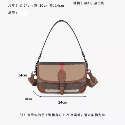 Luxury Plaid Leather Canvas Handbag – Stylish & Practical