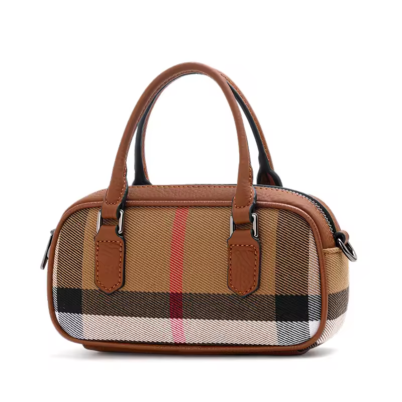 Mini Plaid Handbag – Canvas & Cowhide, Chic & Durable