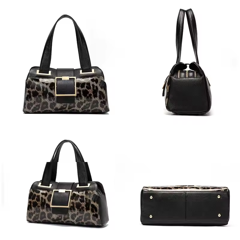 Classic Leopard Cowhide Crossbody Boston Bag – Chic & Stylish