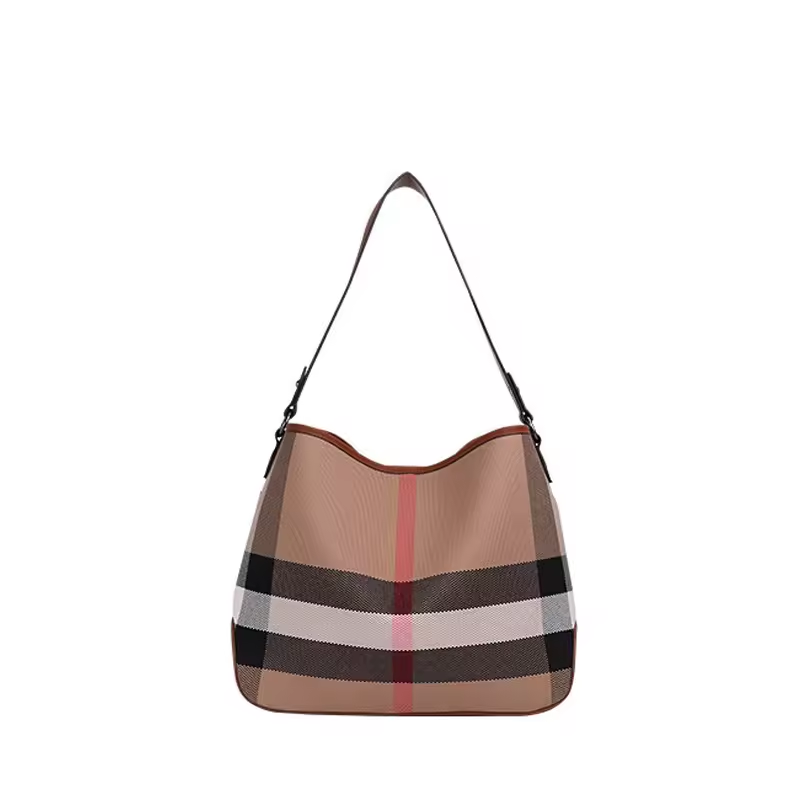 Stylish Canvas & Cowhide Underarm Shoulder Bag – Large Capacity