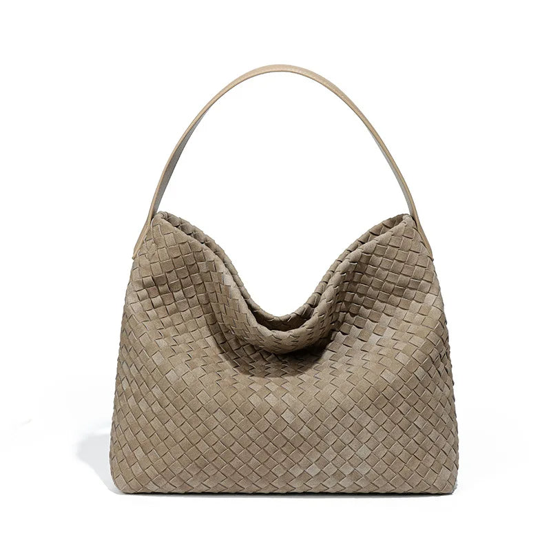 Vintage Matte Woven Tote Bag – Large Capacity Luxury Fashion Shoulder & Crossbody Bag for Women