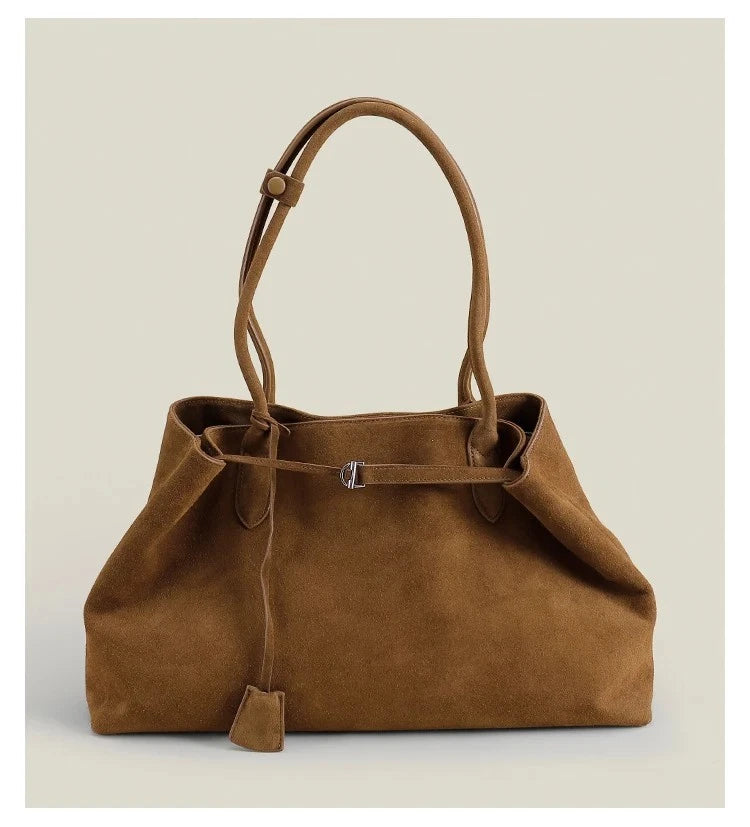 Luxury European Style Suede Tote Cowhide Shoulder Bag